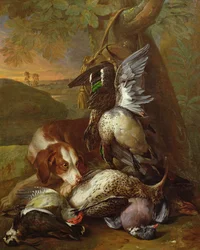 Un chien gardant du gibier